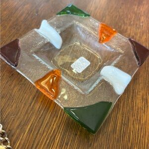 Geometric Green and Orange Candle Holder with Textured Design
